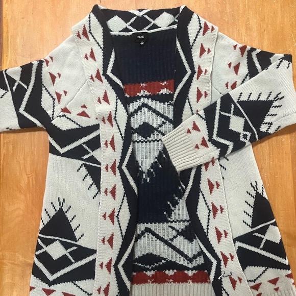 Fate Sweaters - FATE Southwestern Aztec Open Front Cardigan Medium Boho Knit Sweater